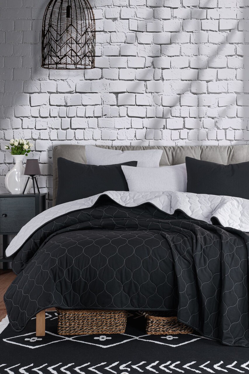 Set cuvertura de pat dubla 3 piese, L'essentiel Maison, Solid, Gri inchis - imagine 5